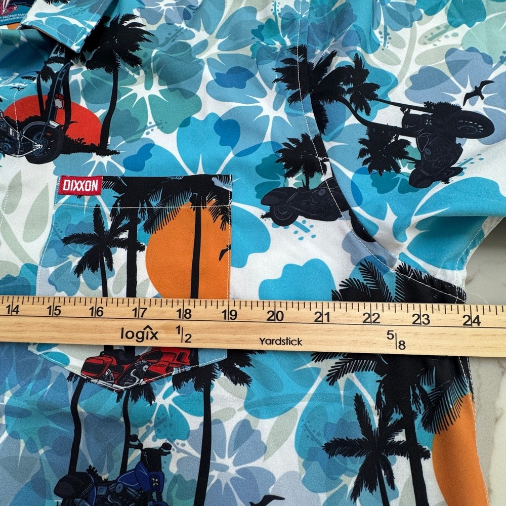 Dixxon Aloha Series Motorcycle Tropical Blue Button Down Large Mens Shirt - Picture 3 of 5